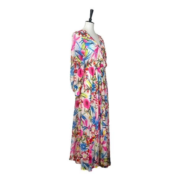 Haoduoyi Maxi Dress Wrap Top Long Sleeves Chiffon Floral Multi Women’s Size XL - Picture 2 of 11